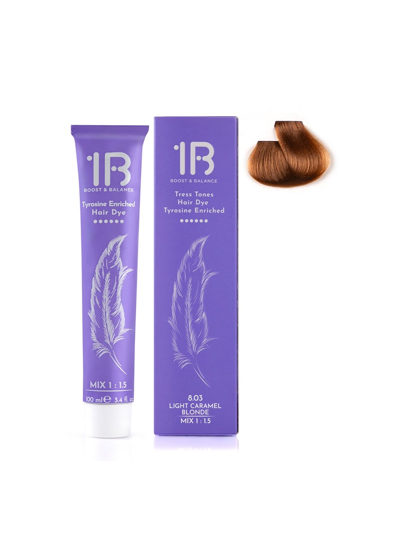 1B Hair Color Cream #8.03 Light Caramel Blonde – Permanent Natural Warm Blonde Hair Dye with Tress Tones Tyrosine Complex | 100ml | Golden-Beige Pigment | Long-Lasting Radiant Color for Light Blonde Hair - Image 2