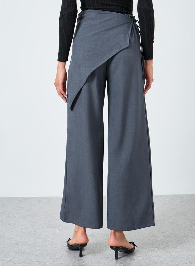 Take Two Grey Solid Tie-Up Wide Leg Pants - Image 5