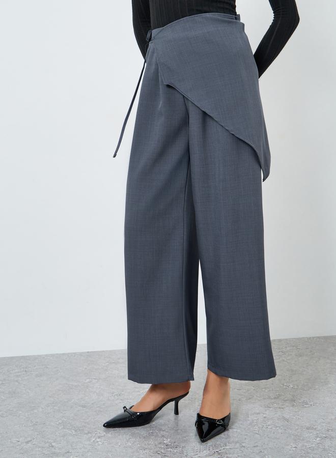 Take Two Grey Solid Tie-Up Wide Leg Pants - Image 3