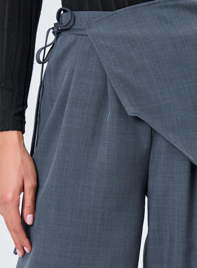 Take Two Grey Solid Tie-Up Wide Leg Pants - Image 4