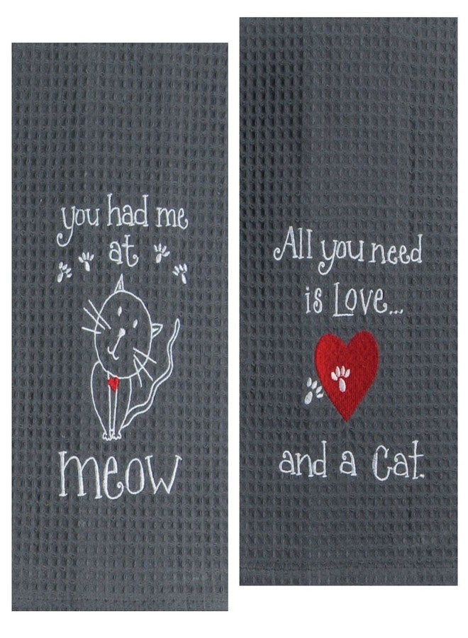 Kay Dee Designs Cat Lover Embroidered Towel Set - One Each You Had Me at Meow & Cat Love - Image 1