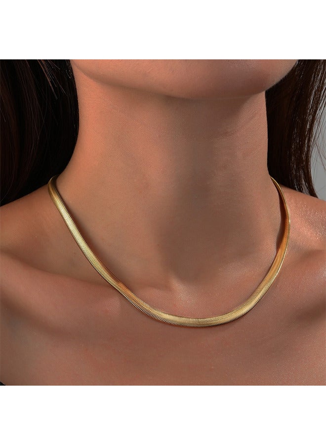 Depend Gold Flat Snake Chain Choker Necklaces, Dainty Layered Simple Minimalist Collar Clavicle Necklace, Women Jewelry Herringbone Necklace For Women Girls - Image 1