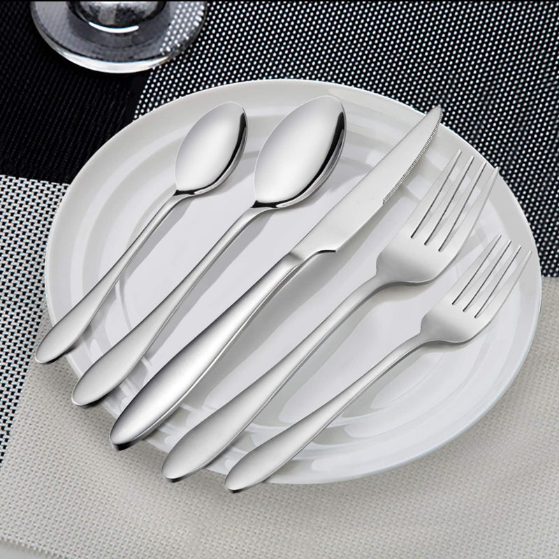 LIANYU Silverware Set 20-Piece, Stainless Steel Flatware Utensils Set Service for 4, Simple Look, Modern Design, Dishwasher Safe - Image 2