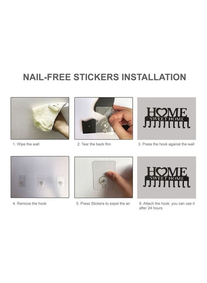 Loquat 10 Key Holder Sweet Home Shaped Wall-Mounted Organizer Nail-free Drilling Metal Hanger Storage Hook for Front Door Black 26.00 x 3.00 x 11.50cm - Image 5