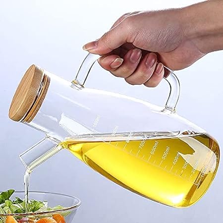 BIG CART زجاجة موزع زيت بوروسيليكات كبيرة مع مقبض وغطاء خشبي محكم 750 مل عبوة من 1 - Image 1