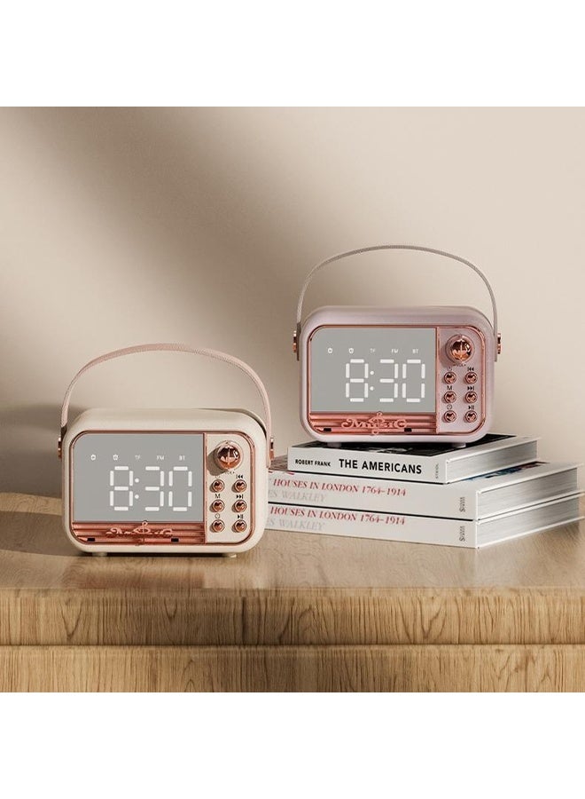 HuHa S11 Handheld Retro Alarm Clock Bluetooth Speaker Desktop Portable Clock(Beige) - Image 2