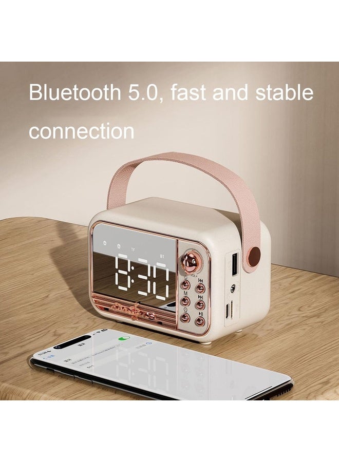 HuHa S11 Handheld Retro Alarm Clock Bluetooth Speaker Desktop Portable Clock(Beige) - Image 3