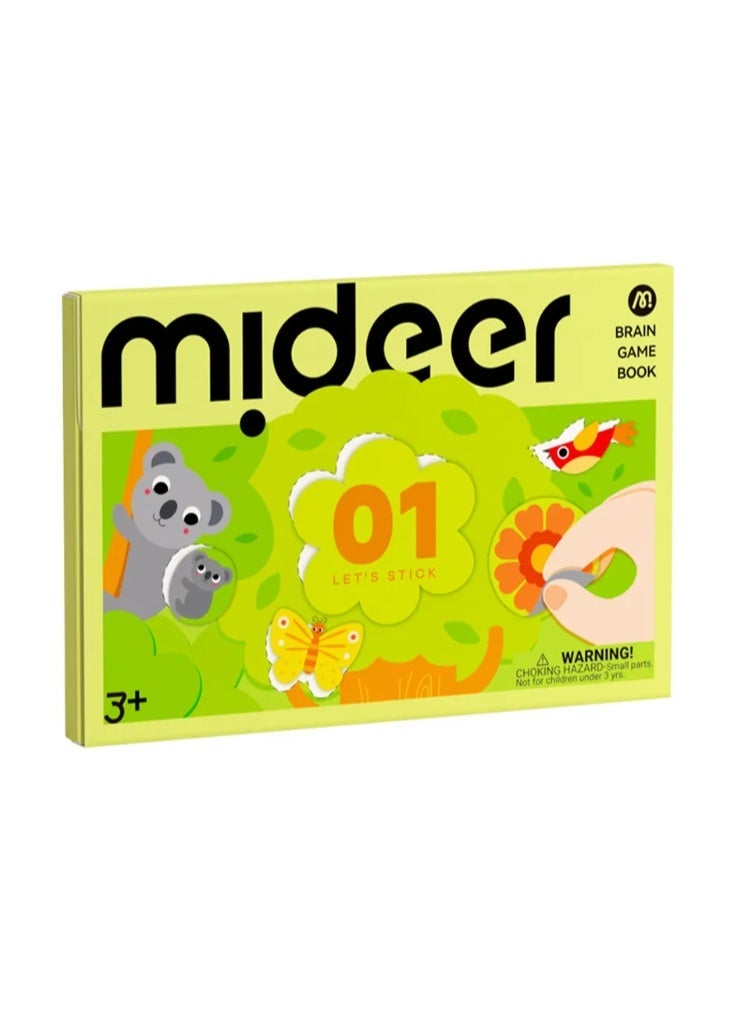 MiDeer كتاب ألعاب العقل – لنلتصق المستوى 1 | مجموعة حرفة ملصقات للمبتدئين للأطفال من عمر 3 سنوات وما فوق مع 50 ورقة نشاط، ملصقات لاصقة، ملصق مكافأة وشهادة | تنمي الإبداع والمهارات الحركية الدقيقة - Image 1