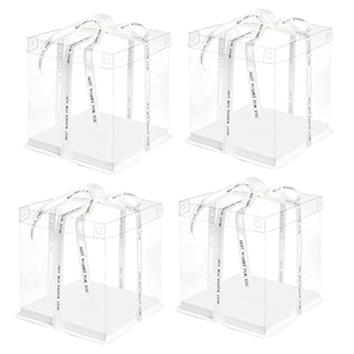 Clear Cake Box4 Pcs Transparent Cake Box with Ribbon for Pastries10 X 10 X 9Clear Tall Cake Box Clear Gift Boxes with Lid for Wedding Party and Gift Display White4 Set