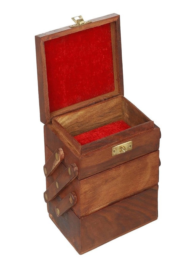 Pick End Now Wooden Multipurpose Jewellery Case 3 Tier | Foldable Rectangle Shape Jewellery Organizer, Product Dimensions - 12.7 x 8.89 x 19.05Cm, 500Gm - Image 5