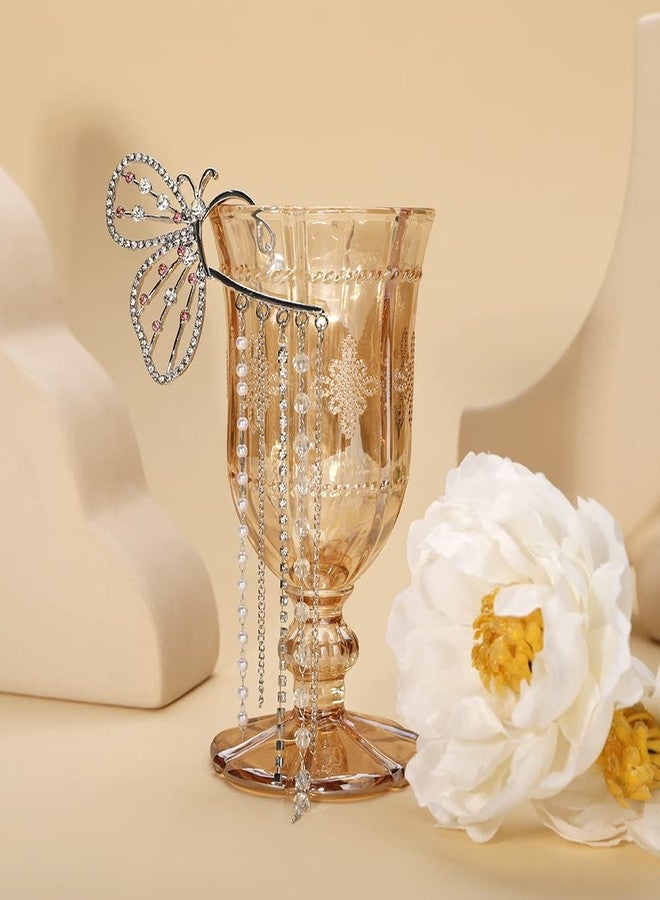 Wiwpar Butterfly Rhinestone Ear Cuffs Right No Piercing Ear Clip Dainty Beads Tassel Chain Ear Clip Asymmetry Silver Chain Drop Dangle Earrings Single for Women Weeding - Image 5