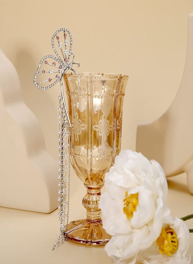 Wiwpar Butterfly Rhinestone Ear Cuffs Right No Piercing Ear Clip Dainty Beads Tassel Chain Ear Clip Asymmetry Silver Chain Drop Dangle Earrings Single for Women Weeding - Image 4