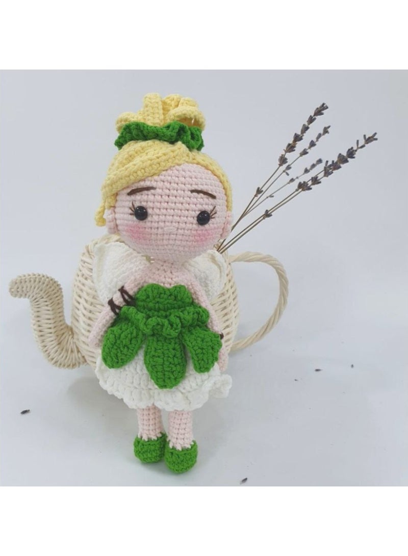 دمية جنية مصنوعة يدويًا من القطن الطبيعي – دمية أمigurumi بطول 25 سم كرفيقة نوم للأطفال والكبار - Image 3