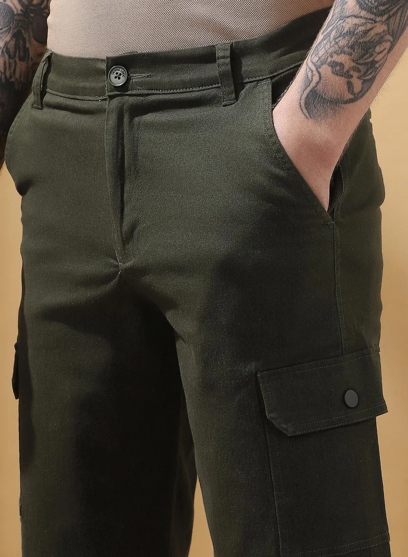 Dennis Lingo Olive Men's Olive 100% Cotton Solid Cropped Cargo Regular Fit Shorts for Men | Best Price UAE