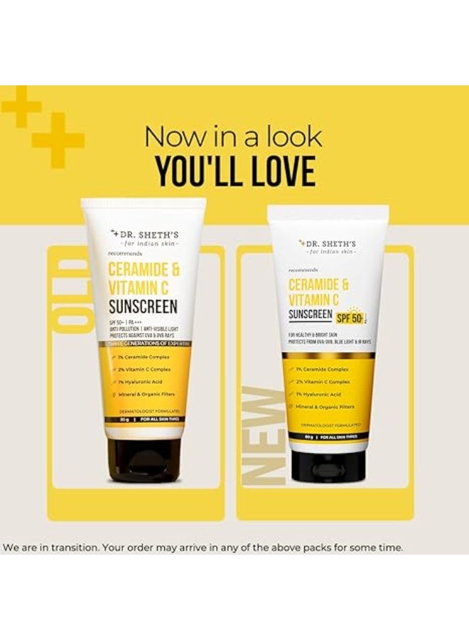 Dr. Sheth's Women & Men Ceramide & Vitamin C Sunscreen For All Skin Types Spf 50+ Pa+++|For Deep Moisturization|Non-Greasy,Quick-Absorbing|Zero White Cast|&|Uva Uvb Sun Protection|80G,Pack Of 1 - Image 2