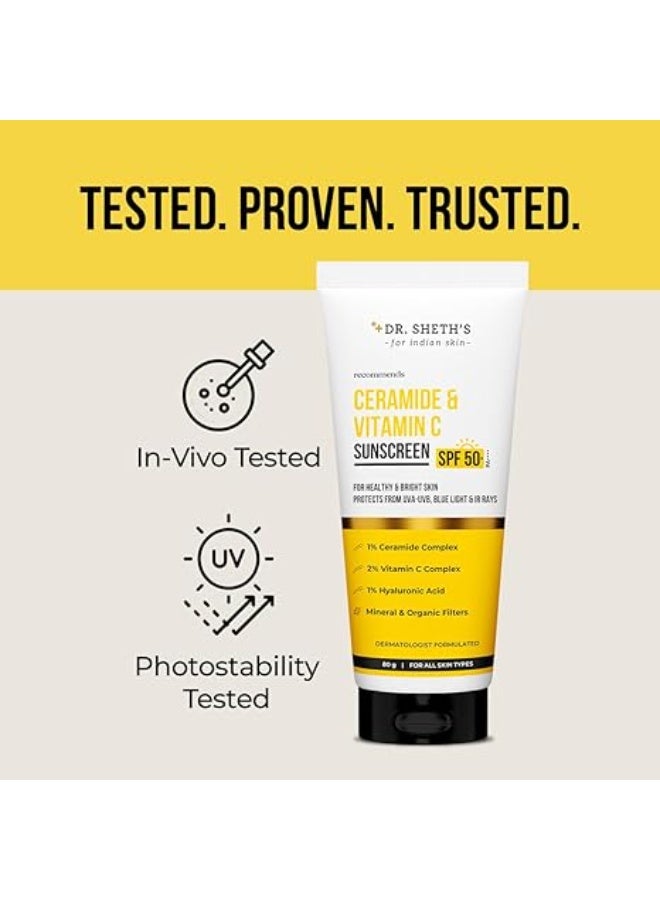 Dr. Sheth's Women & Men Ceramide & Vitamin C Sunscreen For All Skin Types Spf 50+ Pa+++|For Deep Moisturization|Non-Greasy,Quick-Absorbing|Zero White Cast|&|Uva Uvb Sun Protection|80G,Pack Of 1 - Image 3