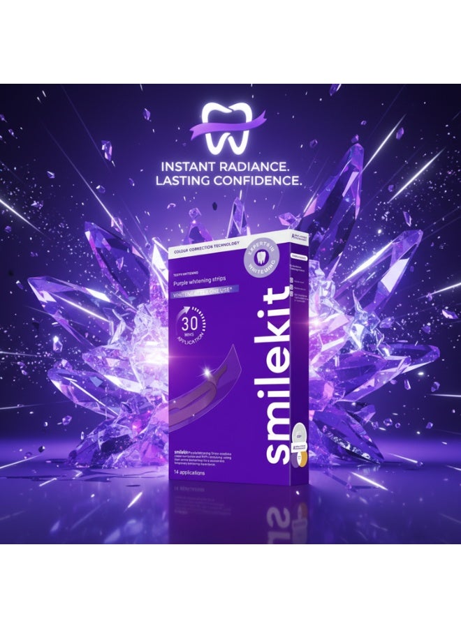 SMILEKIT Purple Whitening Strips, Gently Remove Tooth Stains, Protect Tooth Enamel, Use Advanced 9d Whitening Technology to Create A Brighter Smile, Enamel Safe for Sensitive Tooth, 28 Strips - Image 1