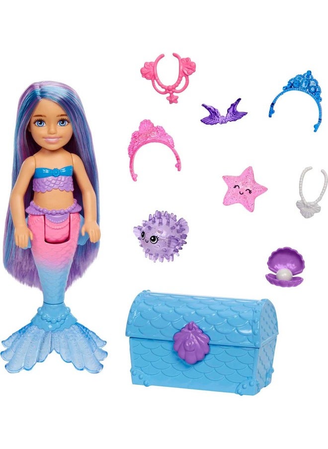 Barbie Mermaid Power Chelsea Mermaid Doll (Blue & Purple Hair) With 2 Pets, Treasure Chest & Accessories, Toy For 3 Year Olds & Up  - Image 1