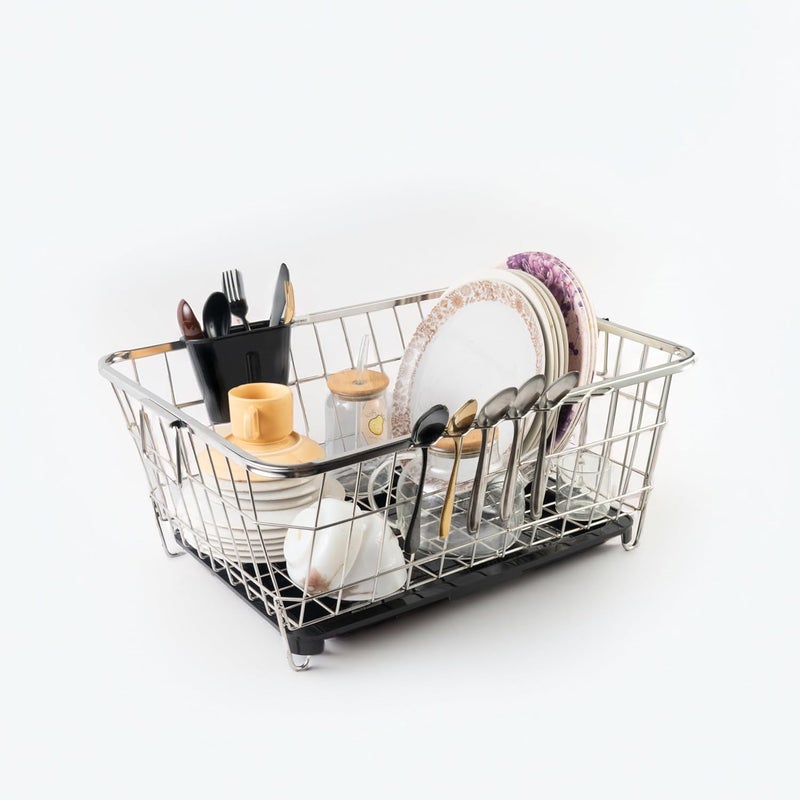 Benevole Stainless Steel Dish Drainer Rack With Unbreakable Drip TrayPlate RackBartan BasketSink Counter Top Dish Drainer RackBlack Tray 43X56X22 Cm - Image 1