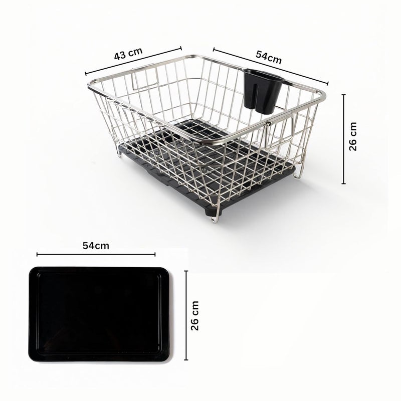 Benevole Stainless Steel Dish Drainer Rack With Unbreakable Drip TrayPlate RackBartan BasketSink Counter Top Dish Drainer RackBlack Tray 43X56X22 Cm - Image 2