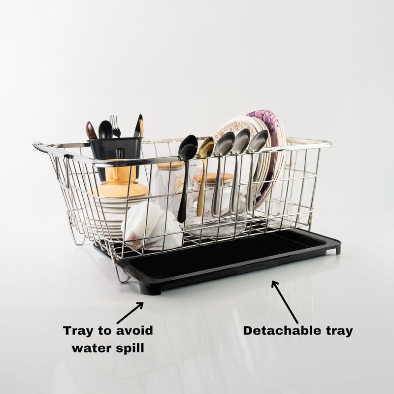 Benevole Stainless Steel Dish Drainer Rack With Unbreakable Drip TrayPlate RackBartan BasketSink Counter Top Dish Drainer RackBlack Tray 43X56X22 Cm - Image 4