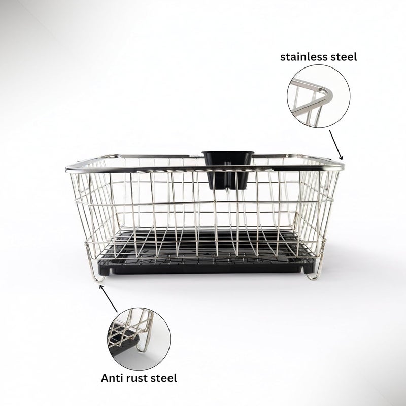 Benevole Stainless Steel Dish Drainer Rack With Unbreakable Drip TrayPlate RackBartan BasketSink Counter Top Dish Drainer RackBlack Tray 43X56X22 Cm - Image 5
