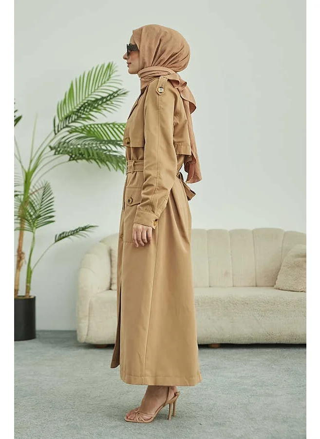Neways 6625-BELTED Trench Coat Dark Beige