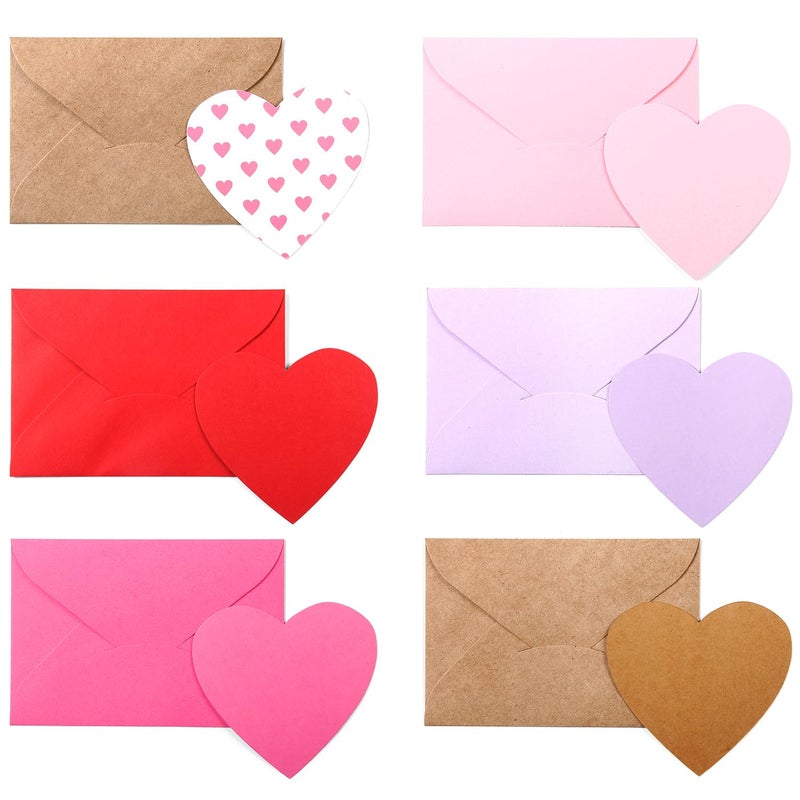 Quera 60Pack Blank Heart Shaped Cutout DIY Greeting Cards for Valentine's Day and Anniversary, Envelopes Included, 6Colors, 4 x 6 Inches - Image 1