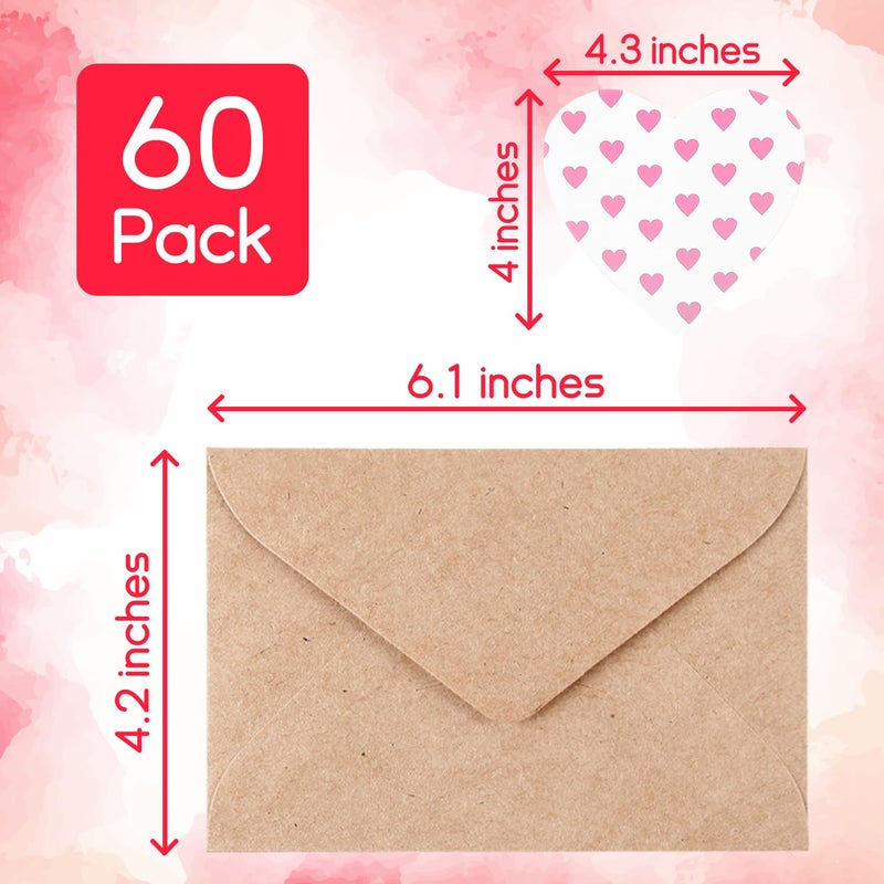 Quera 60Pack Blank Heart Shaped Cutout DIY Greeting Cards for Valentine's Day and Anniversary, Envelopes Included, 6Colors, 4 x 6 Inches - Image 2