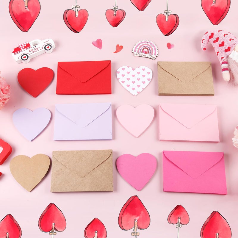 Quera 60Pack Blank Heart Shaped Cutout DIY Greeting Cards for Valentine's Day and Anniversary, Envelopes Included, 6Colors, 4 x 6 Inches - Image 3