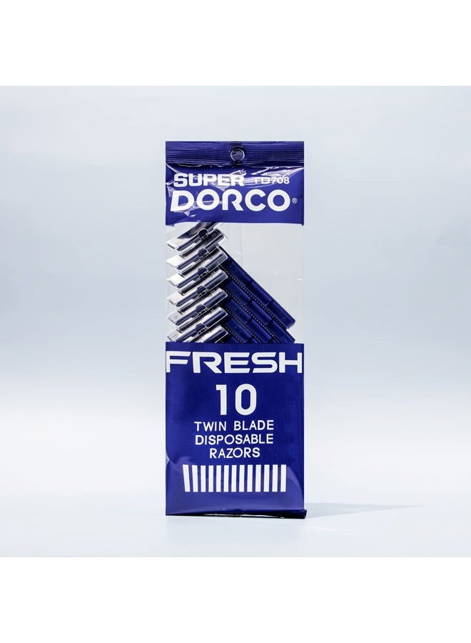 Dorco Fresh Twin Blade Disposable Razors (6 Pack) – Smooth & Comfortable Shave for Men and Women | Non-Slip Handle, Pivoting Head, Lubricating Strip | Ideal for Sensitive Skin & Travel - Image 2