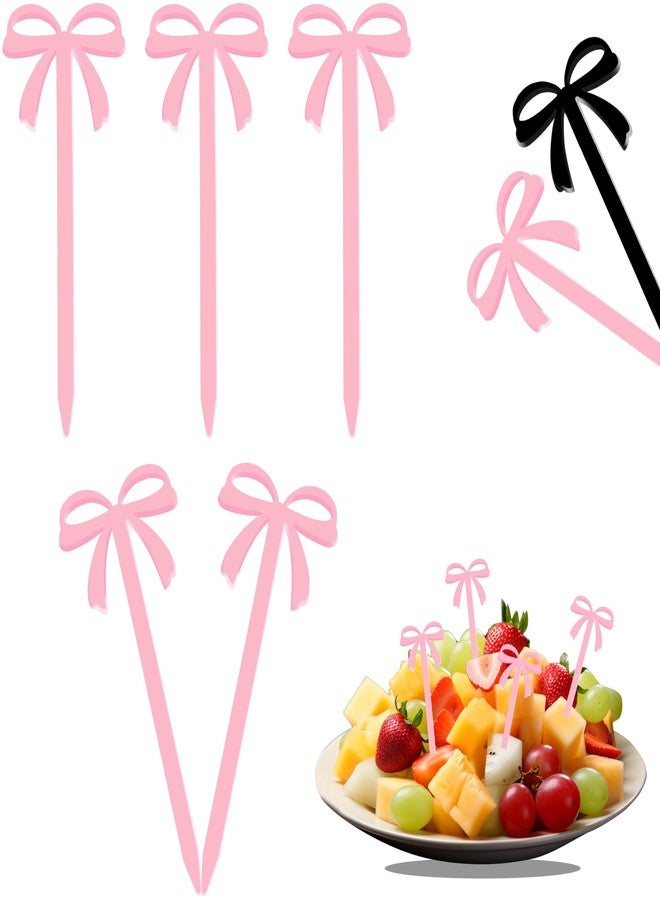 XMZY Pink Bow Cocktail Picks 20PCS Cute Fruit Skewers Fancy Toothpicks for Appetizers Drinks Sandwich Cupcake Dessert Food Bowknot Sticks for Coquette Party Decorations (Pink) - Image 1
