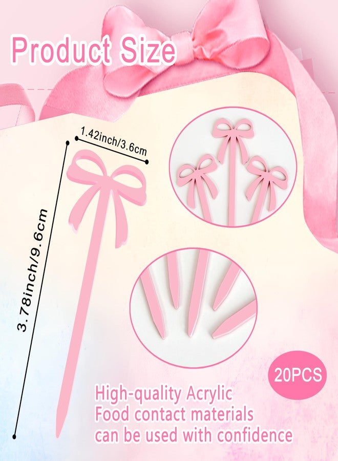 XMZY Pink Bow Cocktail Picks 20PCS Cute Fruit Skewers Fancy Toothpicks for Appetizers Drinks Sandwich Cupcake Dessert Food Bowknot Sticks for Coquette Party Decorations (Pink) - Image 5