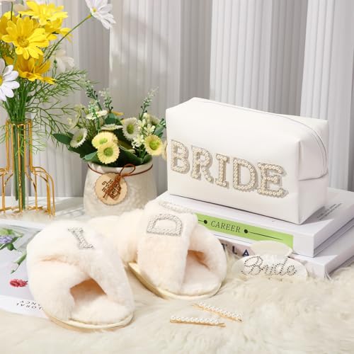 Shyyween 5 Pcs Bridal Gift Set Bride Makeup Bag I Do Bride Slippers Claw Hair Clip and Hairpins Accessories Wedding Engagement Gift Shower for Bridal Engagement Bachelorette Party - Image 4