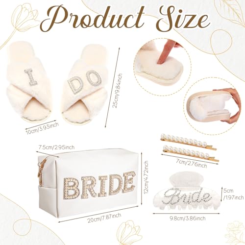Shyyween 5 Pcs Bridal Gift Set Bride Makeup Bag I Do Bride Slippers Claw Hair Clip and Hairpins Accessories Wedding Engagement Gift Shower for Bridal Engagement Bachelorette Party - Image 2