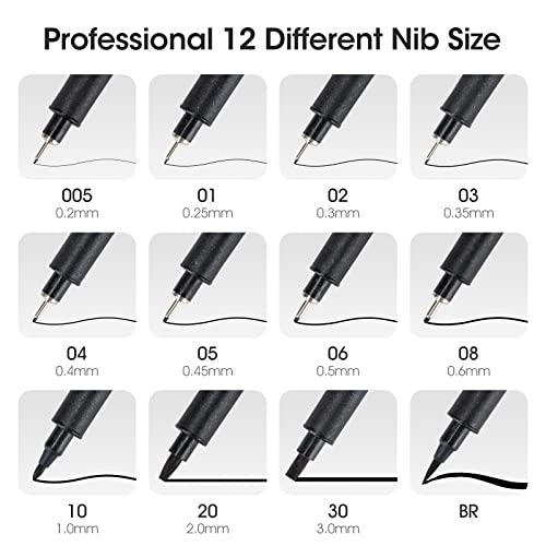 TWOHANDS Art Pens,Fineliner Ink Pens,Set of 12 Technical Drawing pen,Pigment Pen,Fine Point,Black,Waterproof,for Art Watercolor,Sketching,Anime,Manga, 902188 - Image 2