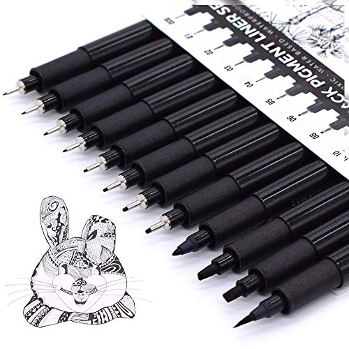 TWOHANDS Art Pens,Fineliner Ink Pens,Set of 12 Technical Drawing pen,Pigment Pen,Fine Point,Black,Waterproof,for Art Watercolor,Sketching,Anime,Manga, 902188 - Image 1