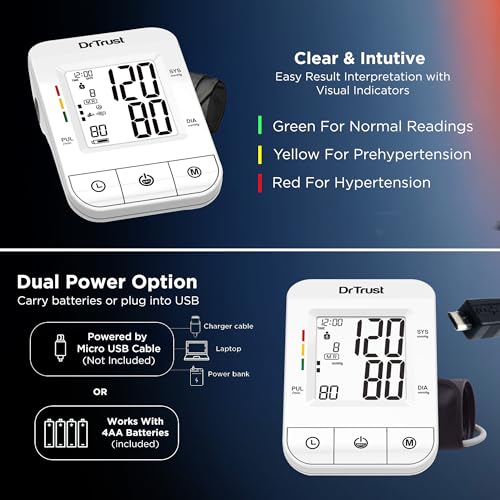 Dr Trust (USA) ICheck Fully Automatic Digital Blood Pressure Monitor Machine with MDI Technology, Large Display Cuff,Accurate BP Monitor for Home Use (White) – Model 116 - Image 3