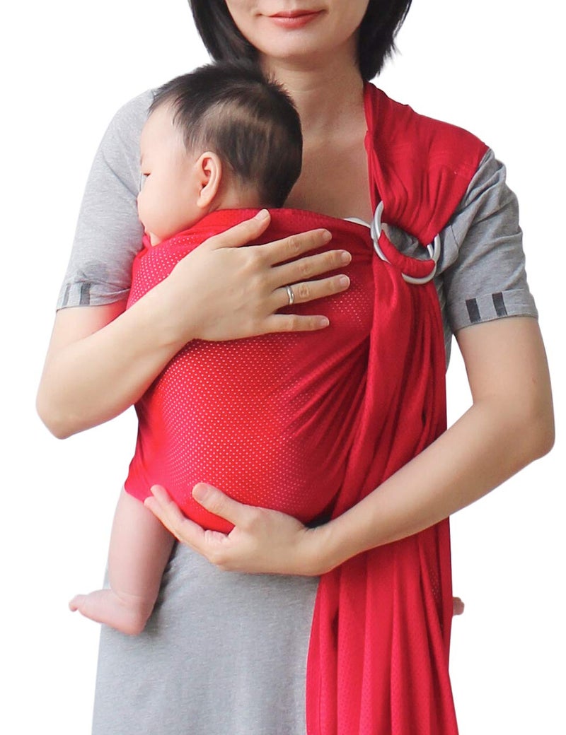 Vlokup Baby Water Ring Sling Carrier | Lightweight Breathable Mesh Baby Wrap for Infant, Newborn, Kids and Toddlers | Perfect for Summer, Swimming, Pool, Beach | Great for Dad Too Red - Image 1