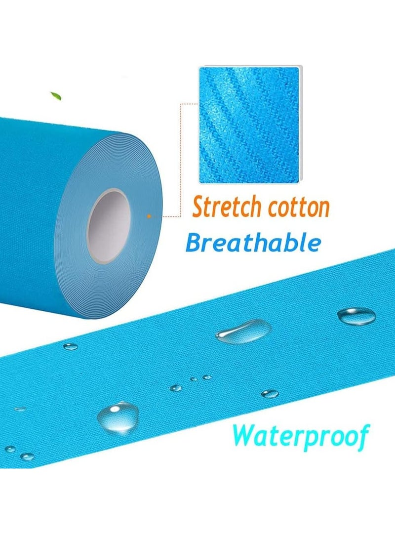 MJZ 4 Rolls Waterproof Breathable Sports Kinesiology Tape, Athletic Elastic Kneepad Muscle Tape, Muscle Pain Relief Knee Tape for Gym Fitness Running Tennis Swimming Football (Black, Skin, Pink, Light Blue) - Image 3