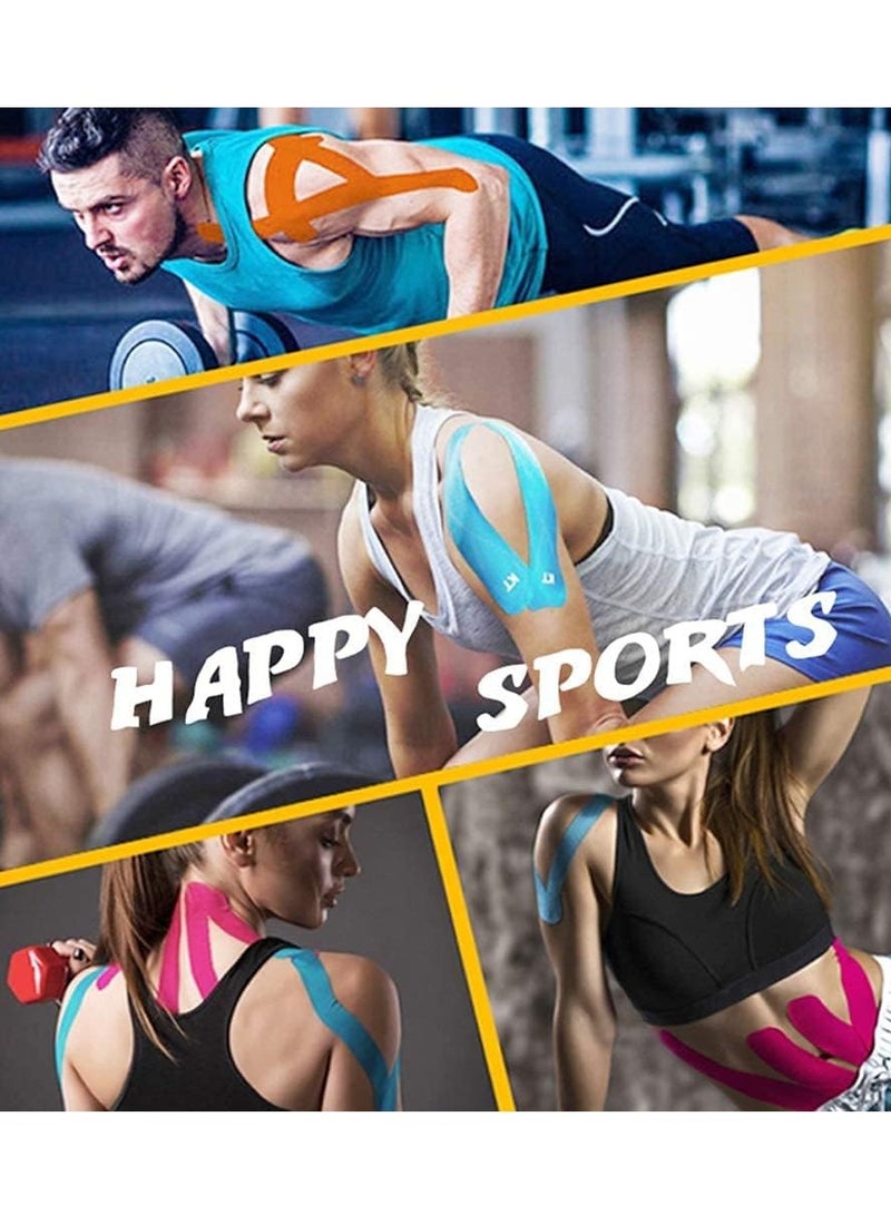 MJZ 4 Rolls Waterproof Breathable Sports Kinesiology Tape, Athletic Elastic Kneepad Muscle Tape, Muscle Pain Relief Knee Tape for Gym Fitness Running Tennis Swimming Football (Black, Skin, Pink, Light Blue) - Image 5