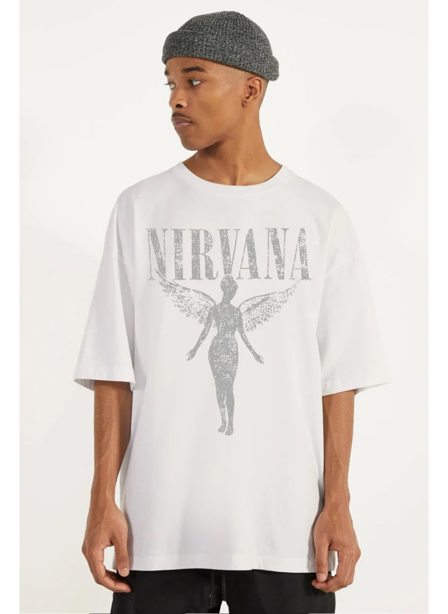 Rock&Roll Angel Nirvana White Oversize Short Sleeve Men's T-Shirt