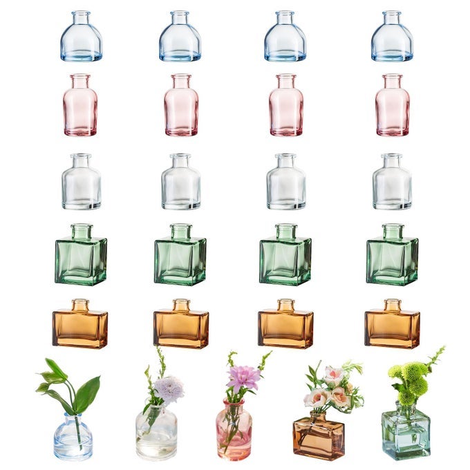 MINI BUD VASES FOR CENTERPIECES COLORED SMALL FLOWER VASE SET OF 20 CUTE TINY GLASS VASES FOR FLOWERS MODERN DECORATIVE WEDDING TABLE CENTERPIECE FOR DINING ROOM DECORATION