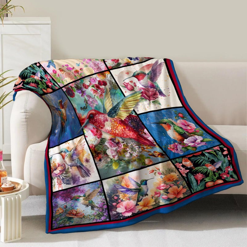 NuKuNsKf Hummingbird Blanket Gifts for Women Girls Mom Birthday Christmas Valentine Present Colorful Floral Bird Flower Theme Decor Bedroom Living Room Sofa Couch Soft Cozy Plush Kids Adults Teen Throw 60"x50" - Image 1