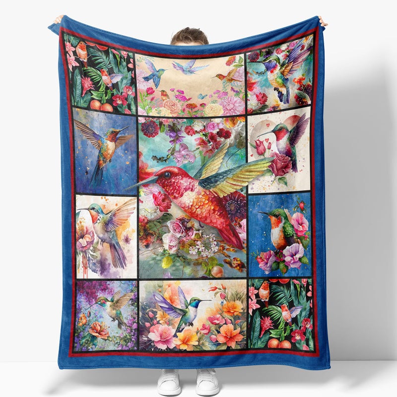 NuKuNsKf Hummingbird Blanket Gifts for Women Girls Mom Birthday Christmas Valentine Present Colorful Floral Bird Flower Theme Decor Bedroom Living Room Sofa Couch Soft Cozy Plush Kids Adults Teen Throw 60"x50" - Image 2