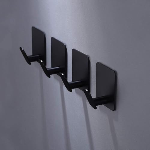 DELITON Black Towel Hook 6 Pack, Stainless Steel Stick on Wall Hooks for Hanging Coat Robe Hat, Self Adhesive Hooks, Heavy Duty, No Damage - Image 2