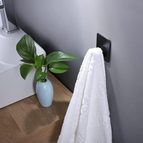 DELITON Black Towel Hook 6 Pack, Stainless Steel Stick on Wall Hooks for Hanging Coat Robe Hat, Self Adhesive Hooks, Heavy Duty, No Damage - Image 3