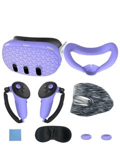 Generic Silicone Protective Cover Shell Case For Meta Quest 3 VR Headset Head Face Cover Eye Pad Handle Grip Button Cap VR Accessories (Purple)  - Image 1