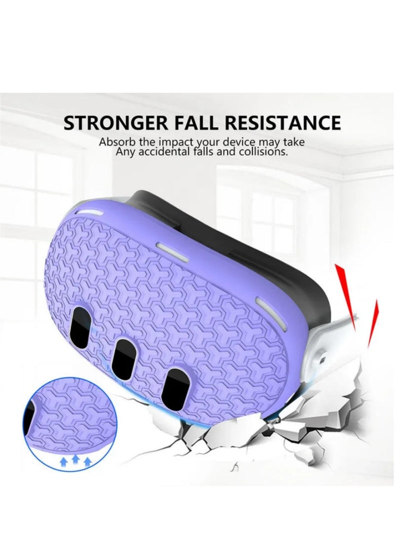Silicone Protective Cover Shell Case For Meta Quest 3 VR Headset Head Face Cover Eye Pad Handle Grip Button Cap VR Accessories (Purple)