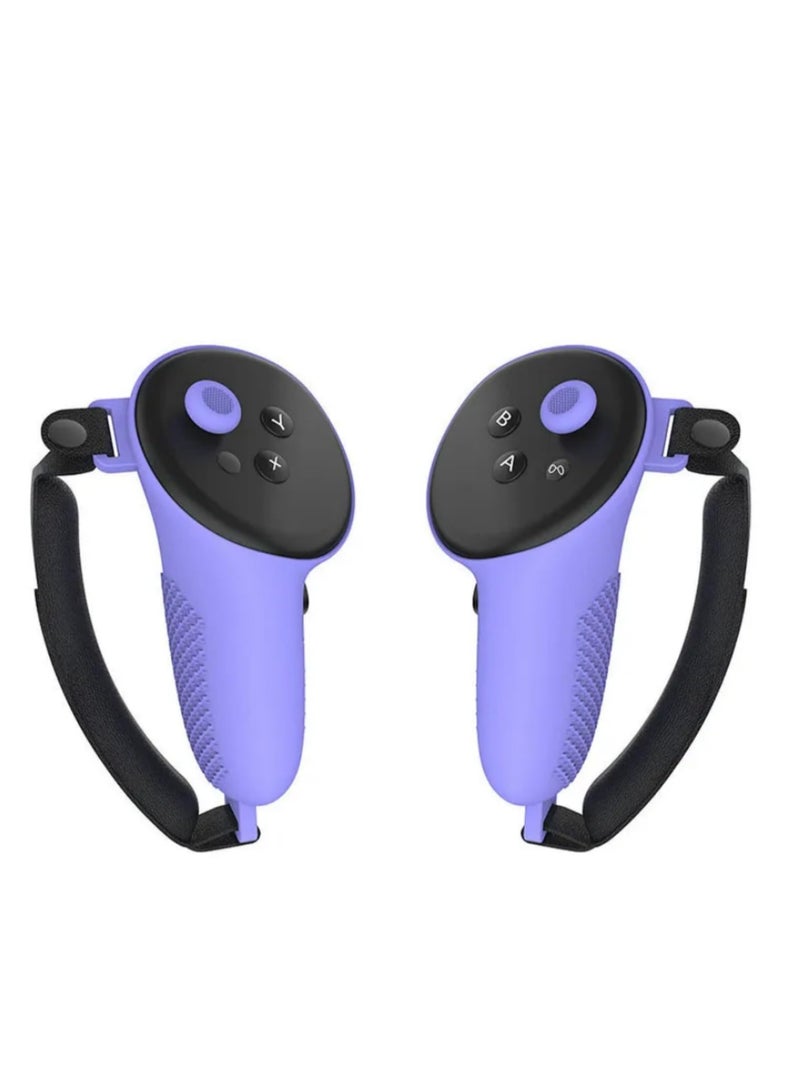 Silicone Protective Cover Shell Case For Meta Quest 3 VR Headset Head Face Cover Eye Pad Handle Grip Button Cap VR Accessories (Purple)  - Image 2